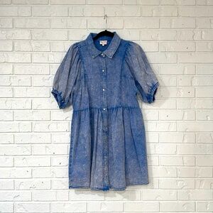 entro Light Blue Washed Button Up Dress👗